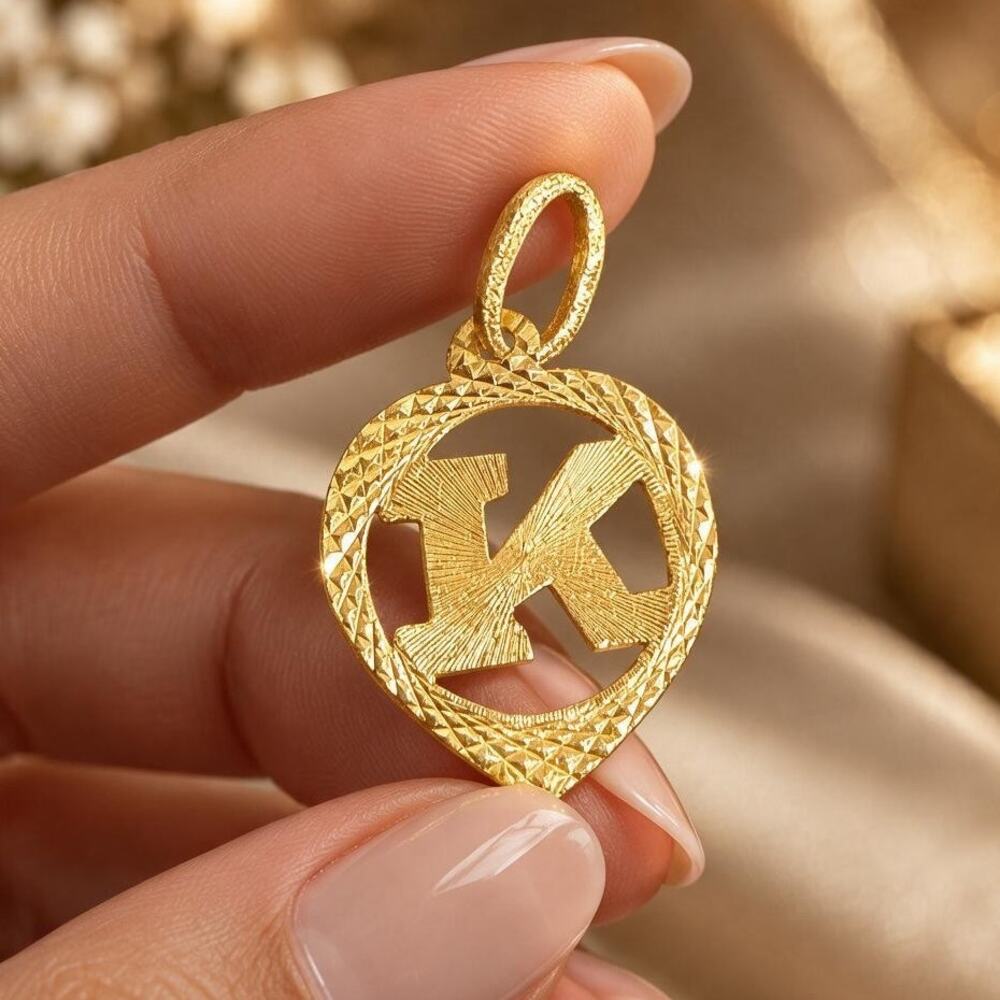 Vintage 22K Gold K Initial Heart Minimalist Pendant Charm 1.1g OJ 22C